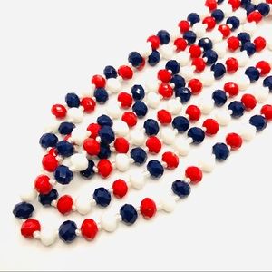 60" Faceted Crystal Bead Necklace Red, White, Blue